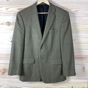 JoS A Bank Travelers‎ Blazer Men 41R 100% Wool Houndstooth Plaid Tan Sports Coat